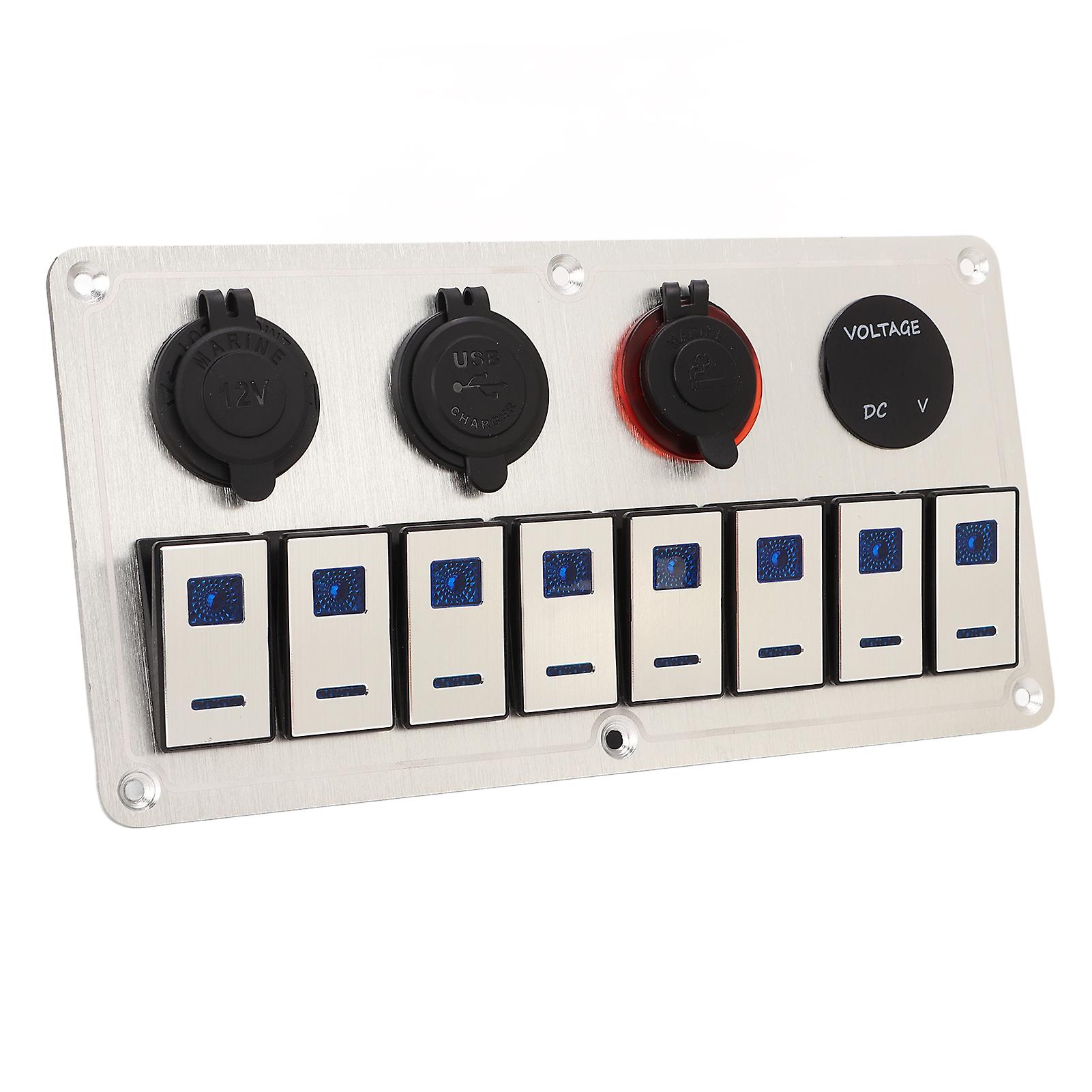 Rocker Switch Panel 8 Gang 12?24V 5 Pin Blue Light Toggle On Off Lights Control Switch Panel