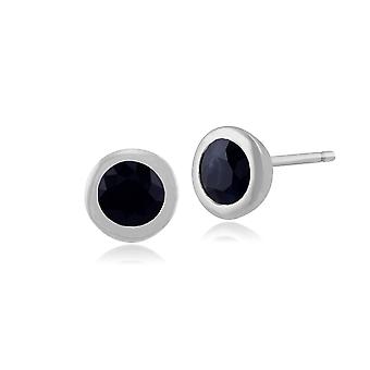 Classic Round Sapphire Bezel Set Stud Earrings in 9ct White...