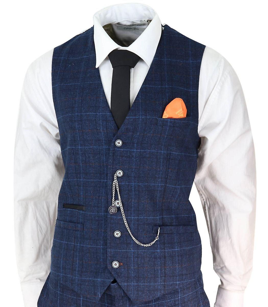 Classic 3-Piece Navy Checkered Suit