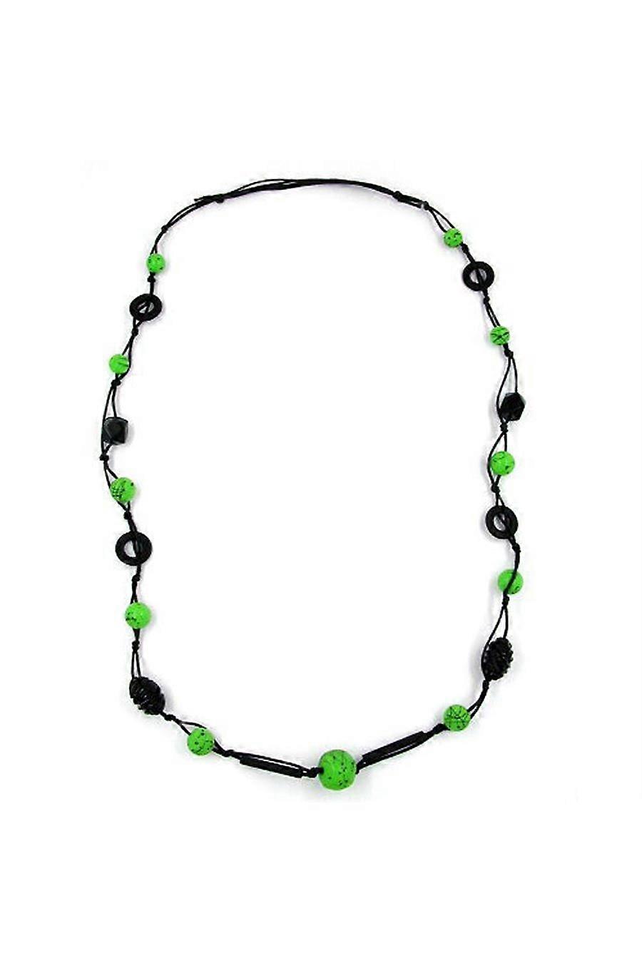 Necklace Green And Black Beads 95cm - Gl00087