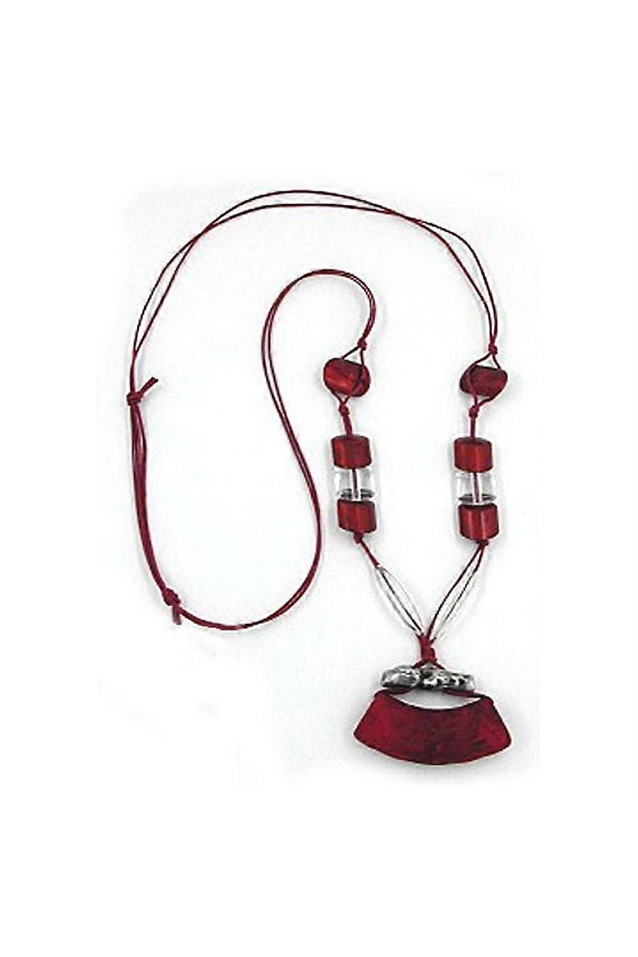 Necklace Tube Flat Curved Red-silver 95cm - Gl00744