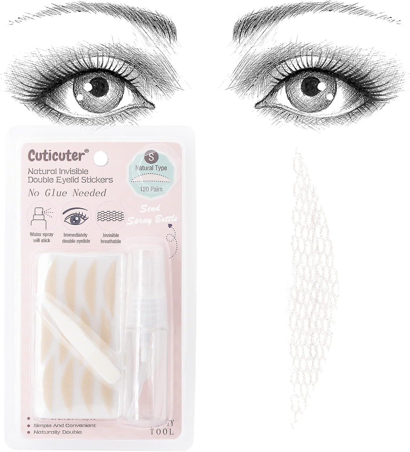 Cuticuter 240pieces διπλή ταινία βλεφάρων, αόρατες λωρίδες ανύψωσης βλεφάρων δαντέλας, φυσικές ίνες αδιάβροχες αυτοκόλλητες ετικέτες περιγράμματος βλεφάρων για τα πεσμένα βλέφαρα, κουκουλωμένοι