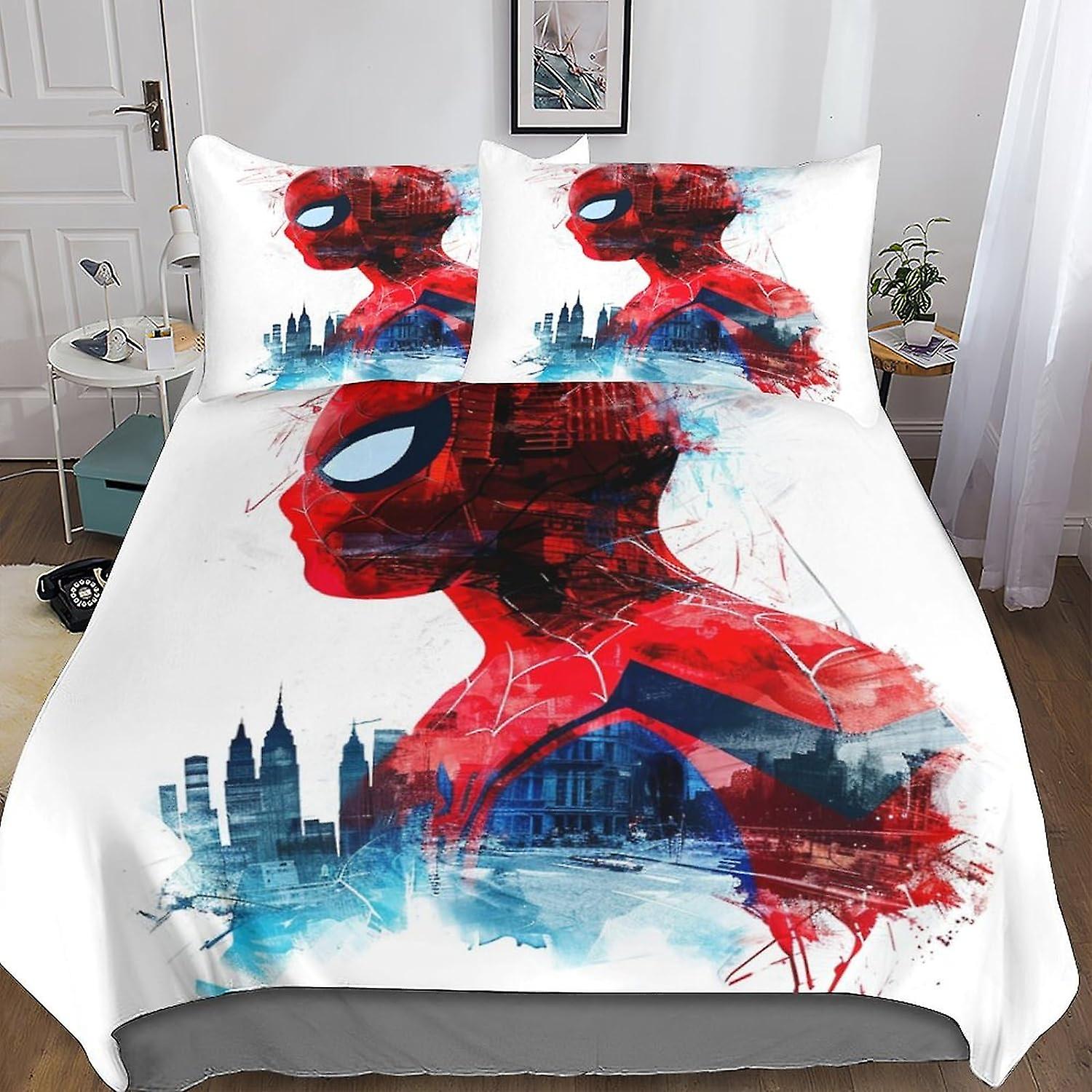 DSJackson Cool Spider Man Chic Quilt Cover Set with Hidden Zipper Closure - 3 Pieces Movies Bedding Set in Microfiber with 3D Print And Pillowcases - 