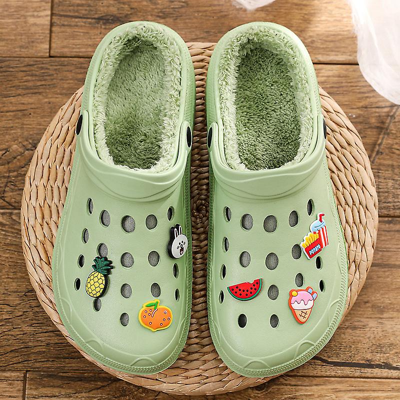 Unisex Classic Lined Clogs | Plush Slippers Fruit green (with shoe flower) 37