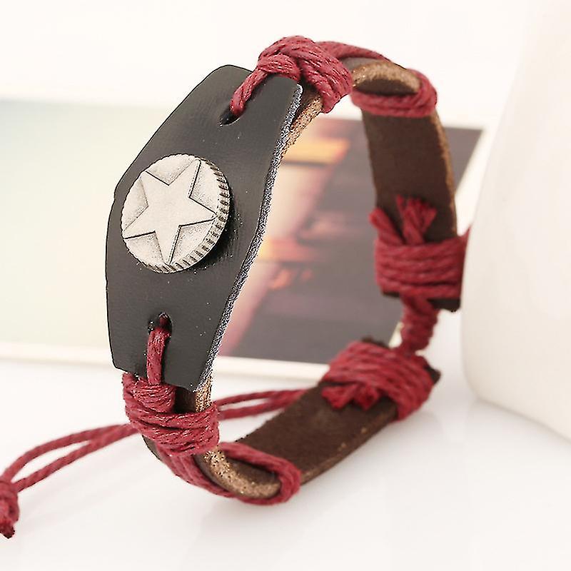 Alloy Pentastar Leather Bracelet - Alloy Pentastar Adjustable Retro Hand Rope - Alloy Pentastar Leather Bracelet