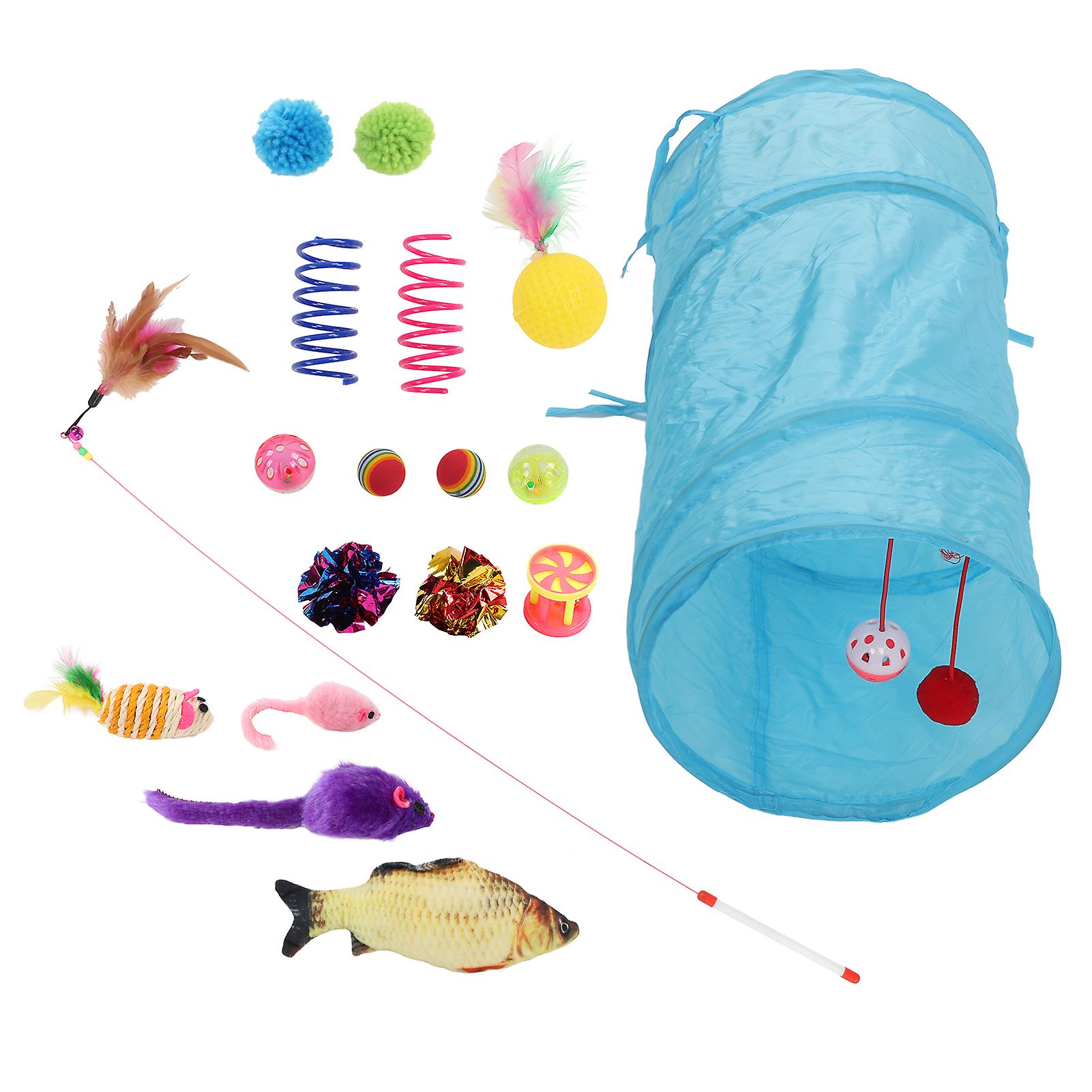 Cat Toys Set Interactive Cat Tunnel Cat Teasing Stick Bell Ball Sisal Mouse Simulated Fish for Indoor Cats