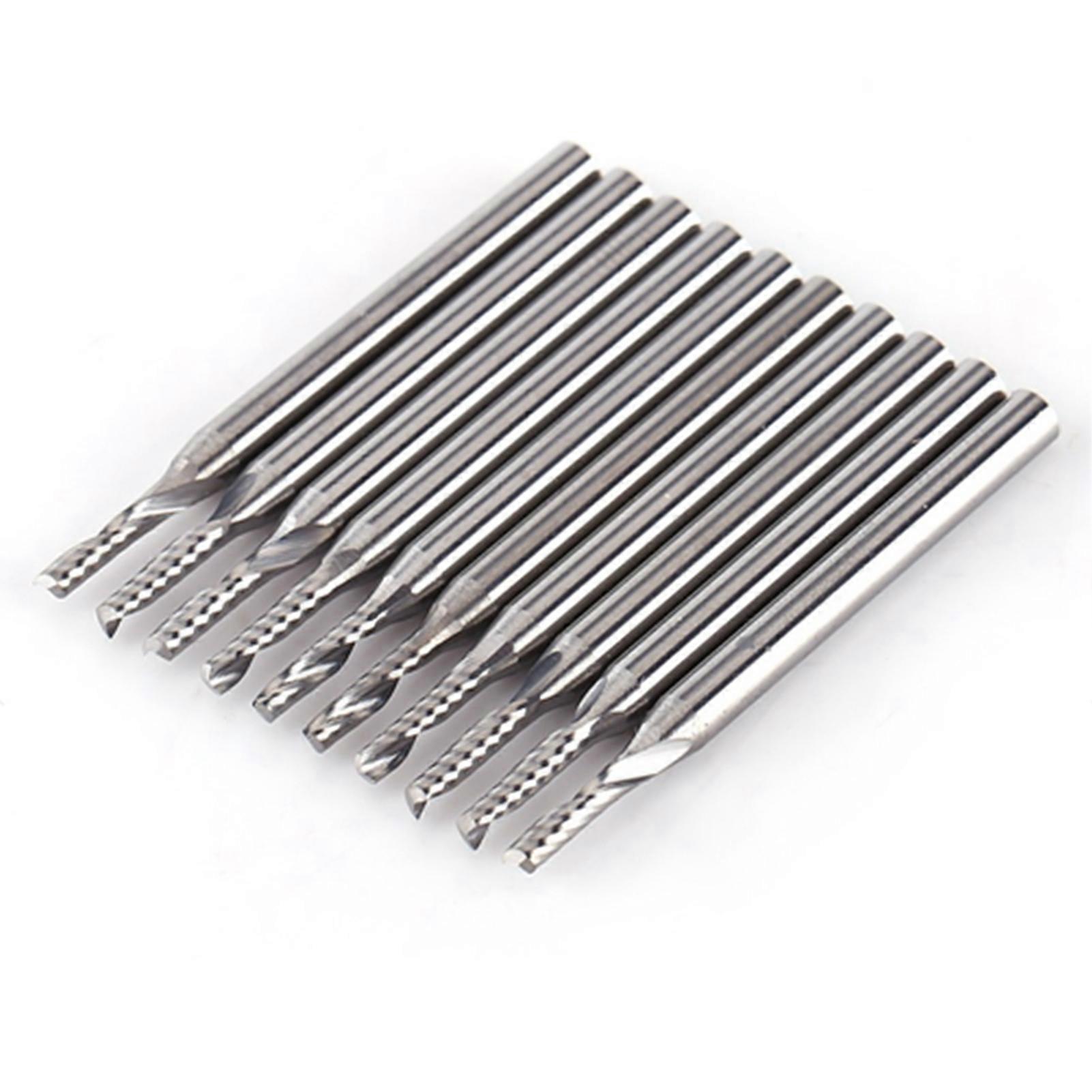 10pcs 1/8'' Shank Tungsten Carbide End Mill CNC Engraving Tools Single Flute Spiral Bit