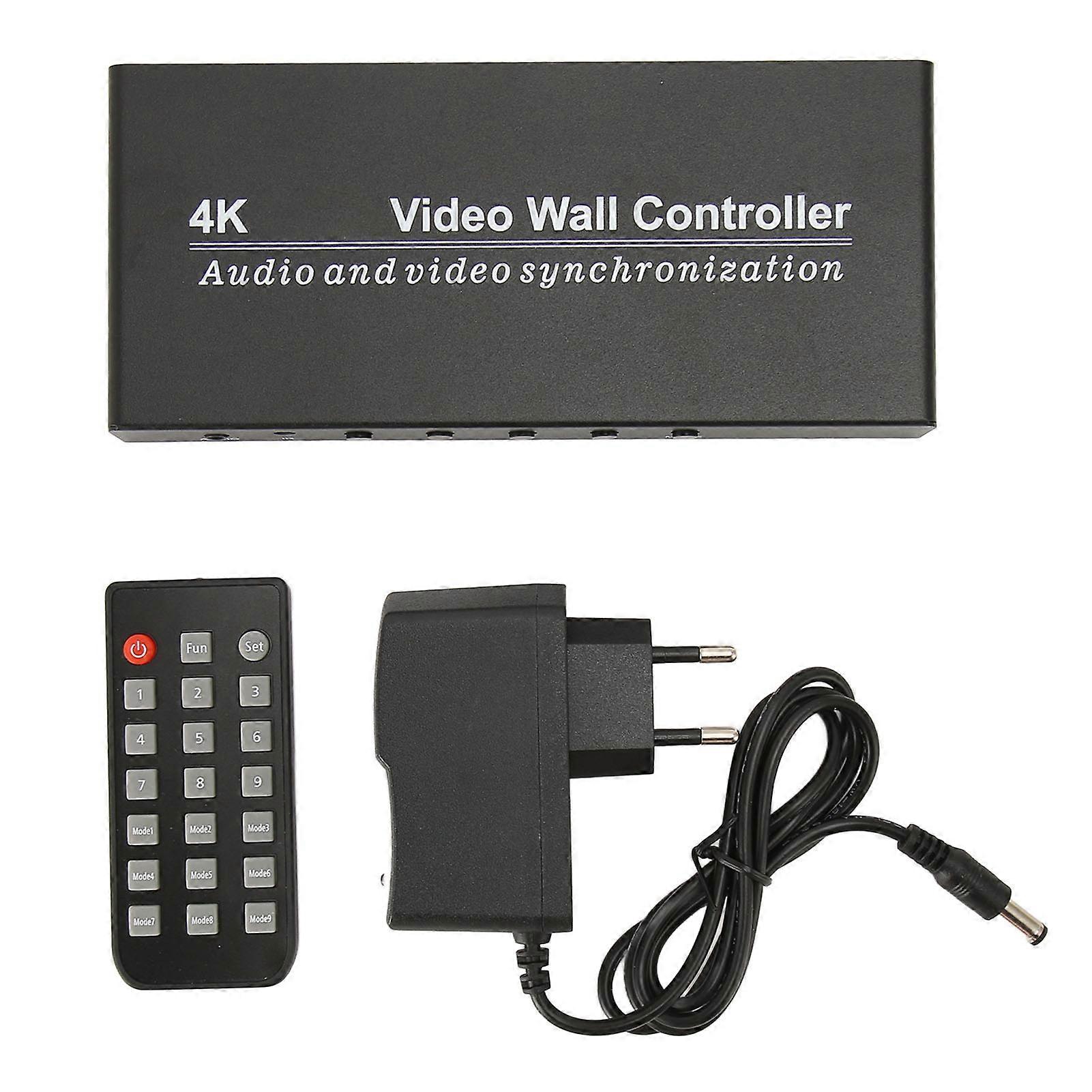 Video Wall Controller 4K 30Hz Input 1 in 4 Out 9 Modes HD Multimedia Interface Video Wall Processor with Remote 100?240V EU Plug