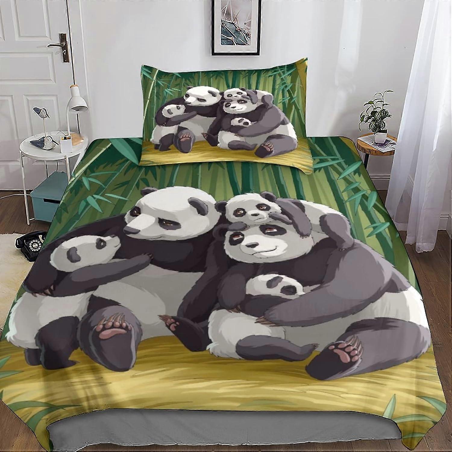 Tecknad panda sängkläder Påslakan Bedårande djurmönster mikrofiber sängkläder som passar pojkar och flickor singel