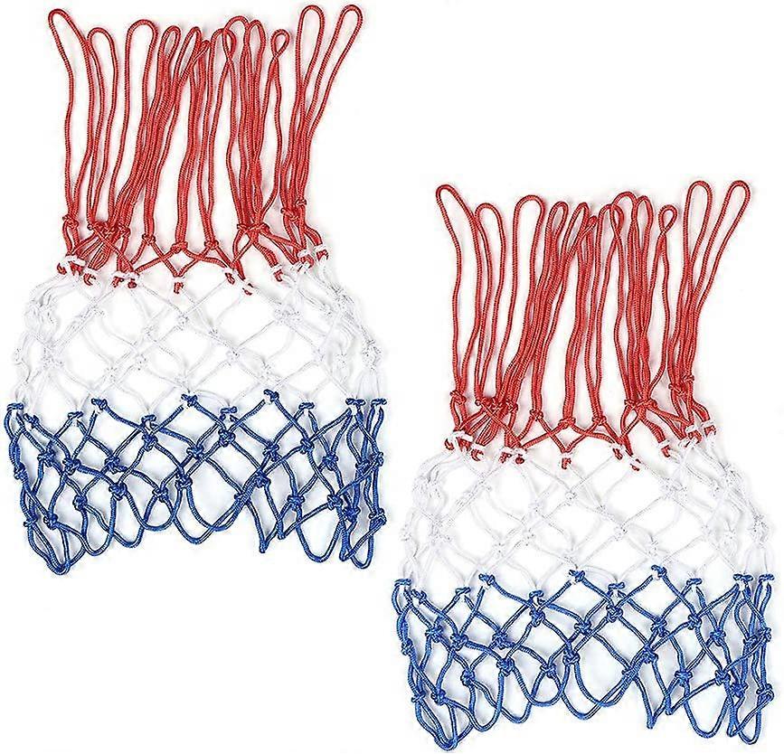 2 Pack Basketball Nets Heavy Duty 12 Loop Nylon Basketball Replacement Net(Red/White/Blue)