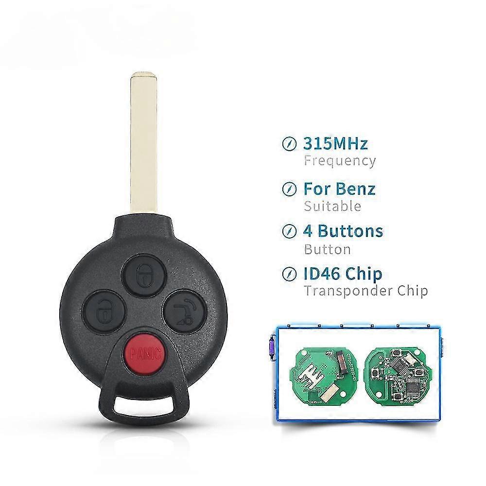 3 Buttons Remote Car Key For Mercedes-benz Smart Smart Fortwo 451 2007 2008 2009 2010 2011 2012 2013 433mhz Id46