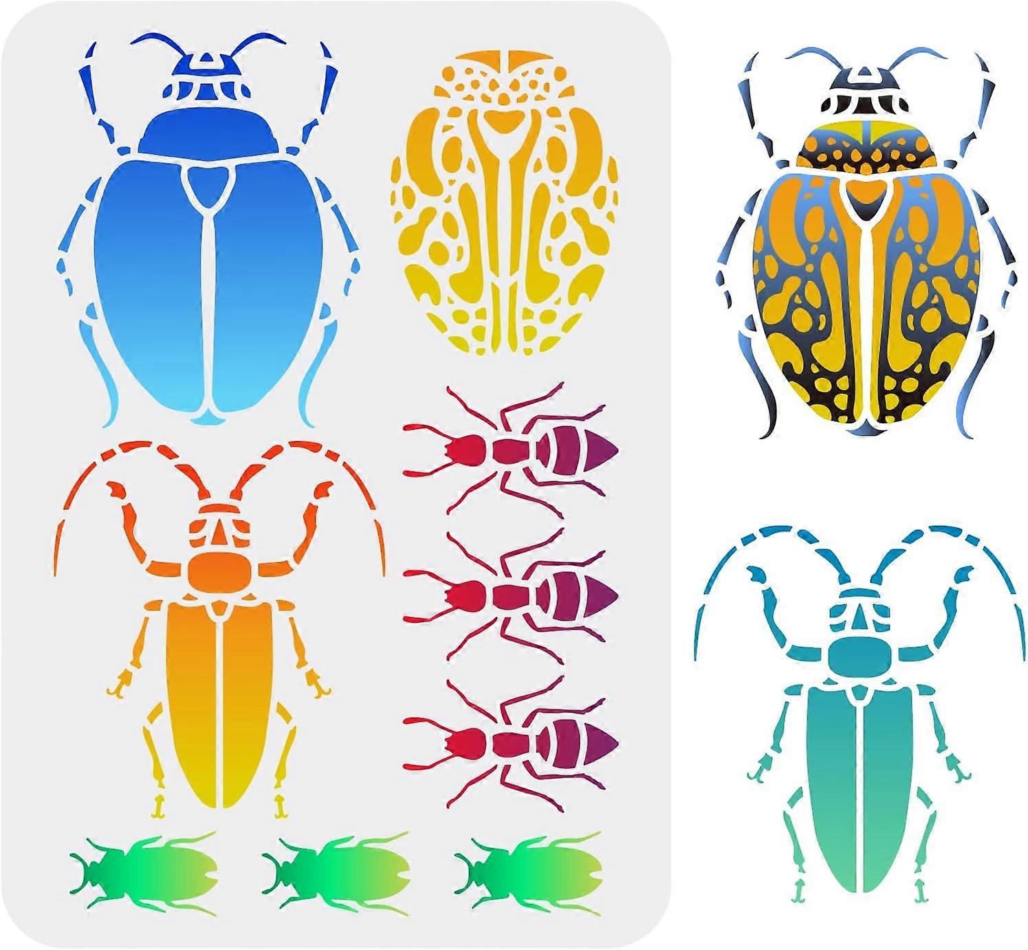 Scarab Stencil Template 11.7x8.3 inch Longhorned Beetle Wall Stencil Plastic Ant Layred Beatle Pattern Template Reusable Crafts and Decor Stencil for