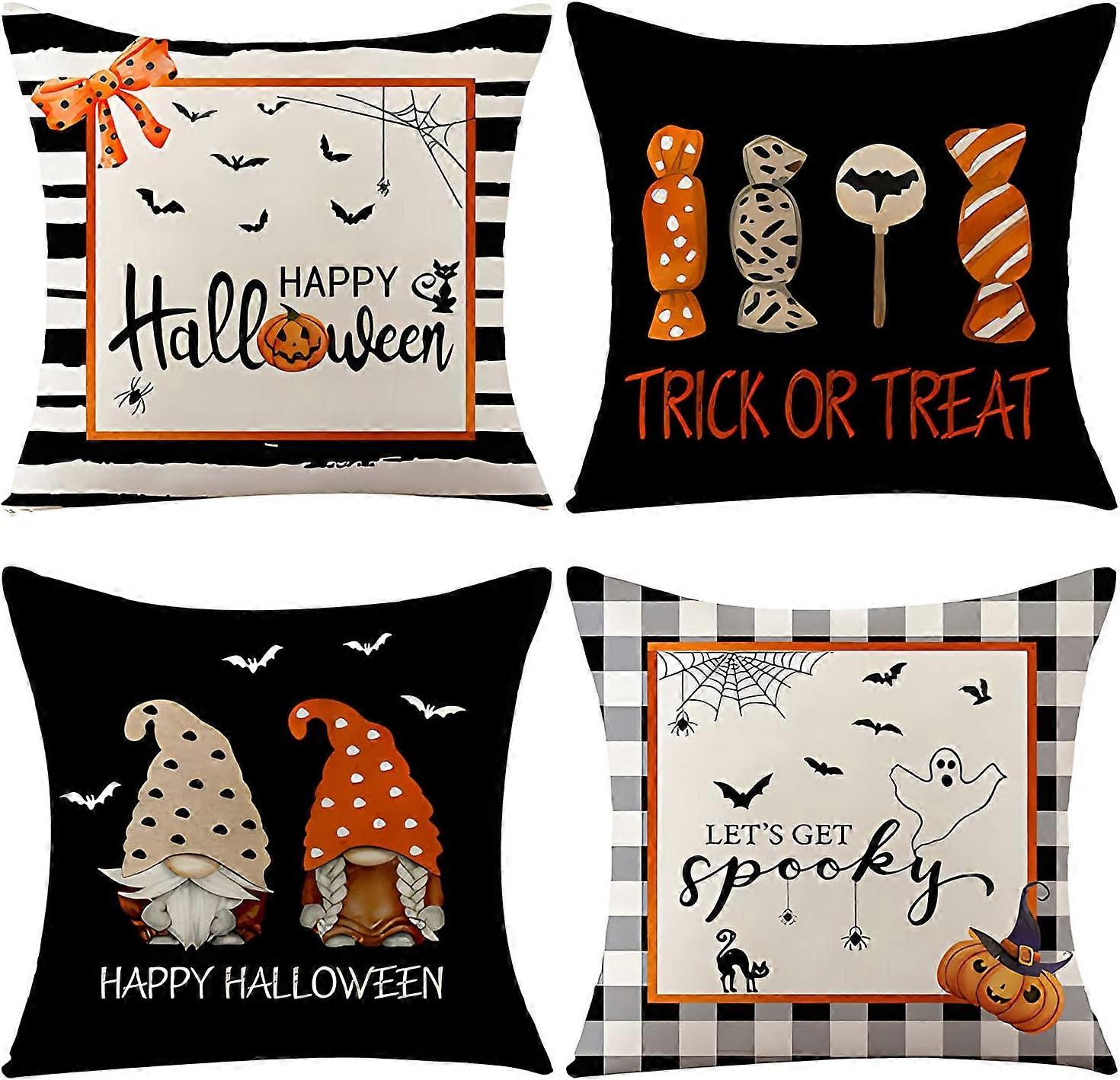 Halloween Pillow Covers Set of 4, Happy Halloween Decorative Throw Pillow Cases, for Home