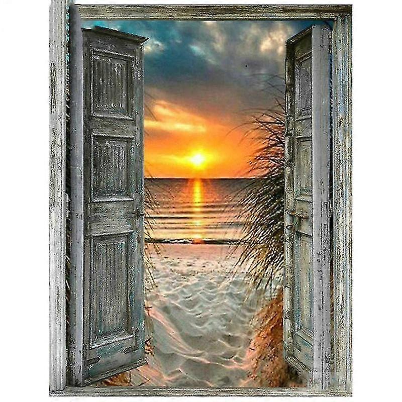 Door Beach Sunset Full Diy 5d Diamond Mosaic Landscape Diamond Embroidery Home Decor By409