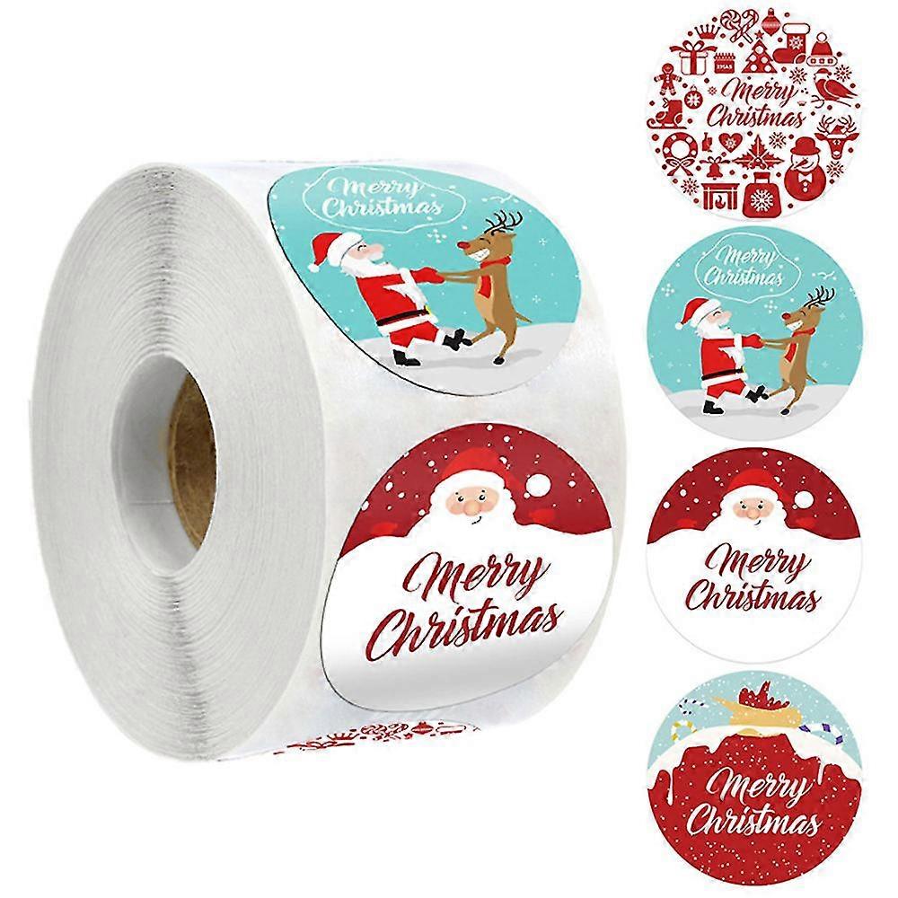 500pcs Round Christmas Pattern Roll Stickers Envelope Sealing Decorative Tag