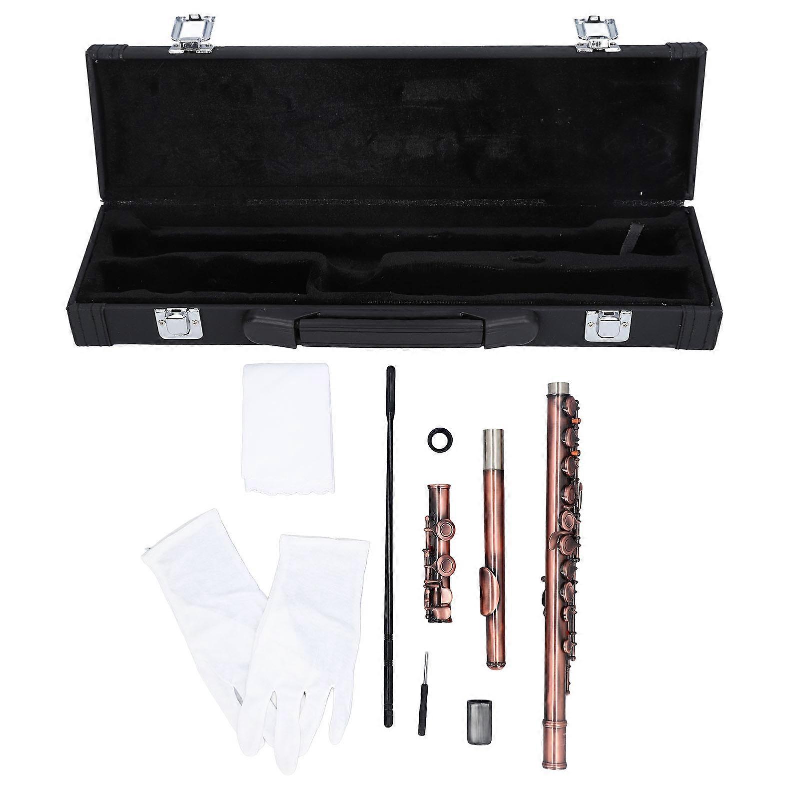 Closed Hole C Flute Cupronickel 16 Keys Durable Dual Gasbag Cushion C Foot Flute for Students Reddish Antique