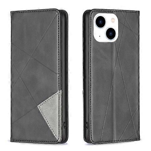 For iPhone 15 Rhombus Texture Magnetic Leather Phone Case