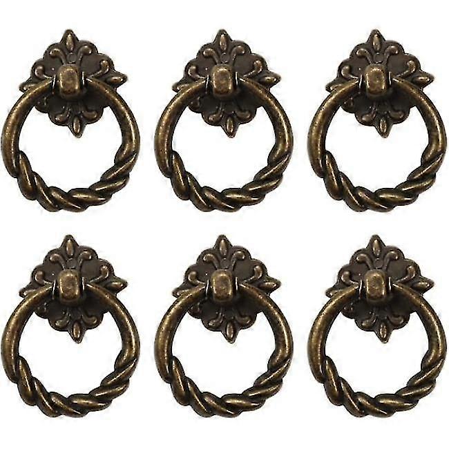 6 Pcs Vintage Bronze Drop Ring Knobs Handles Dresser Draw