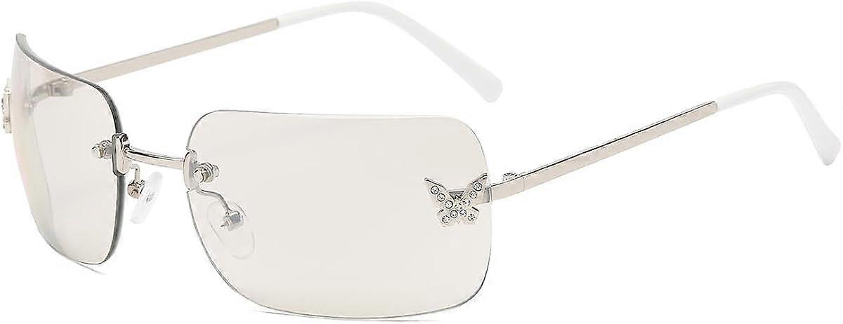 Rectangle Y2k Sunglasses for Women, Trendy Rimless Sunglasses Retro Square Vintage Shades