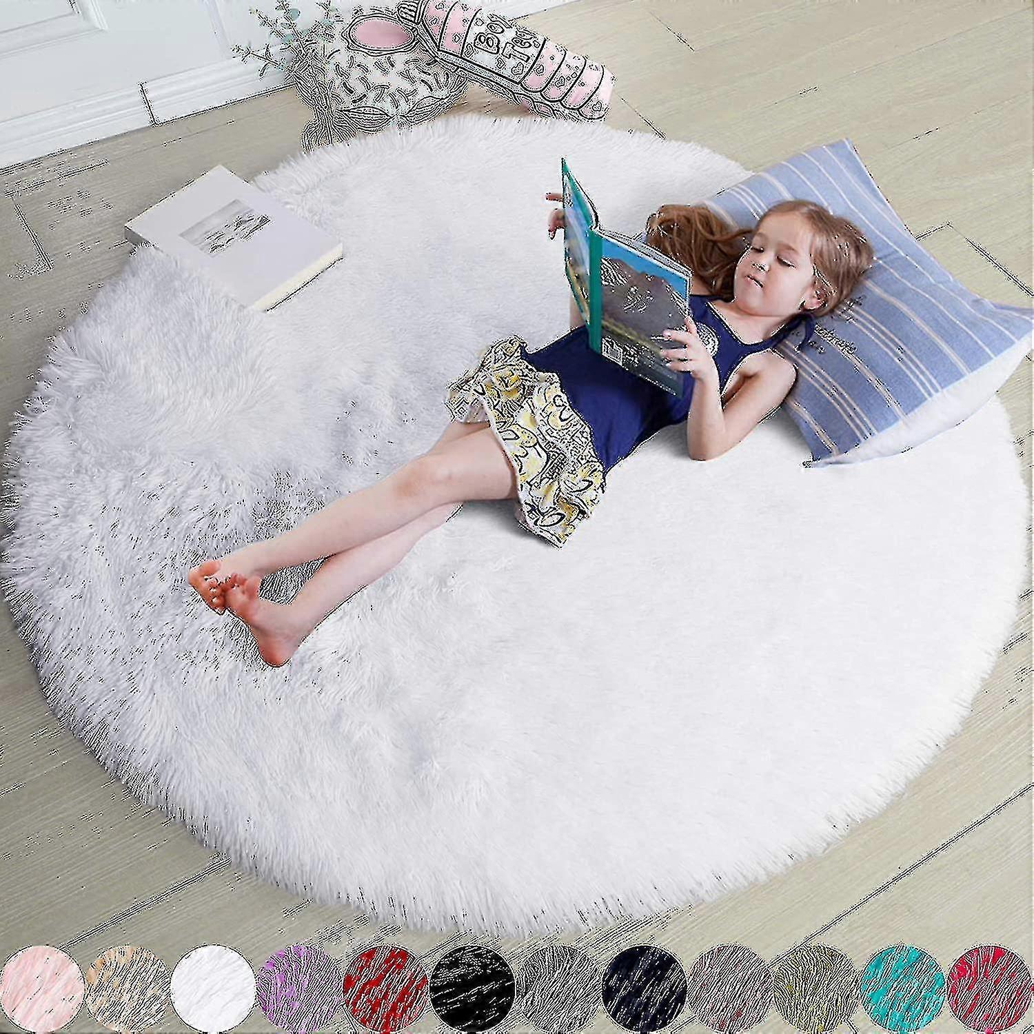 Fluffig rund matta Shaggy mattor för barnrum Sovrum Vardagsrum Hem inredning Lång plysch fuskpäls mattor