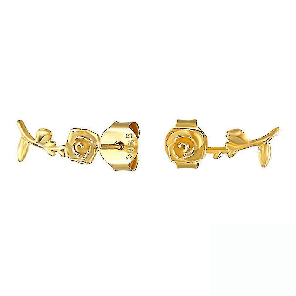 ear Studs Golden Rose S925 Sterling Silver Earrings For Wedding