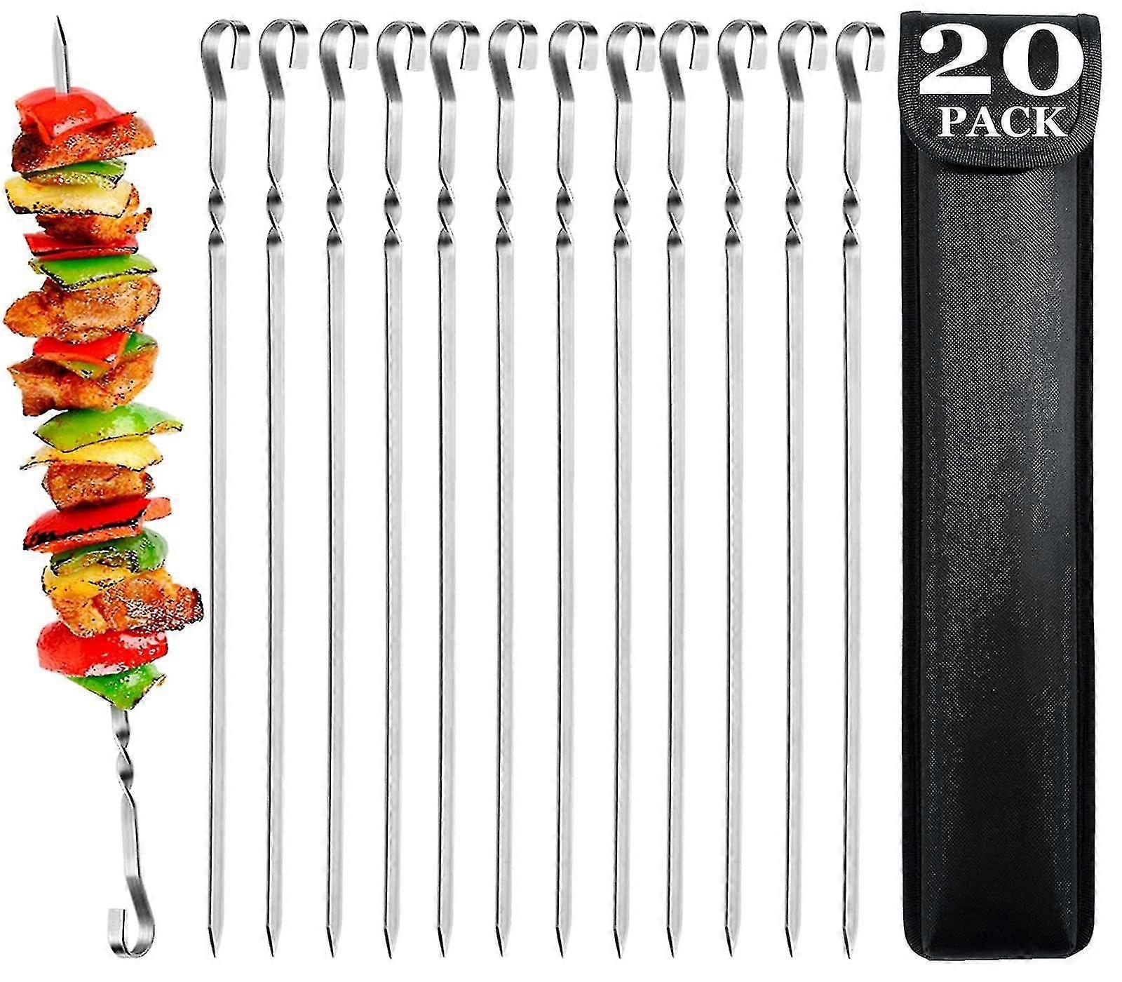 Barbecue Skewers - Set Of 20 Stainless Steel Kebab Skewers Bbq Sticks 39cm Long Flat Metal Reusable Skewers