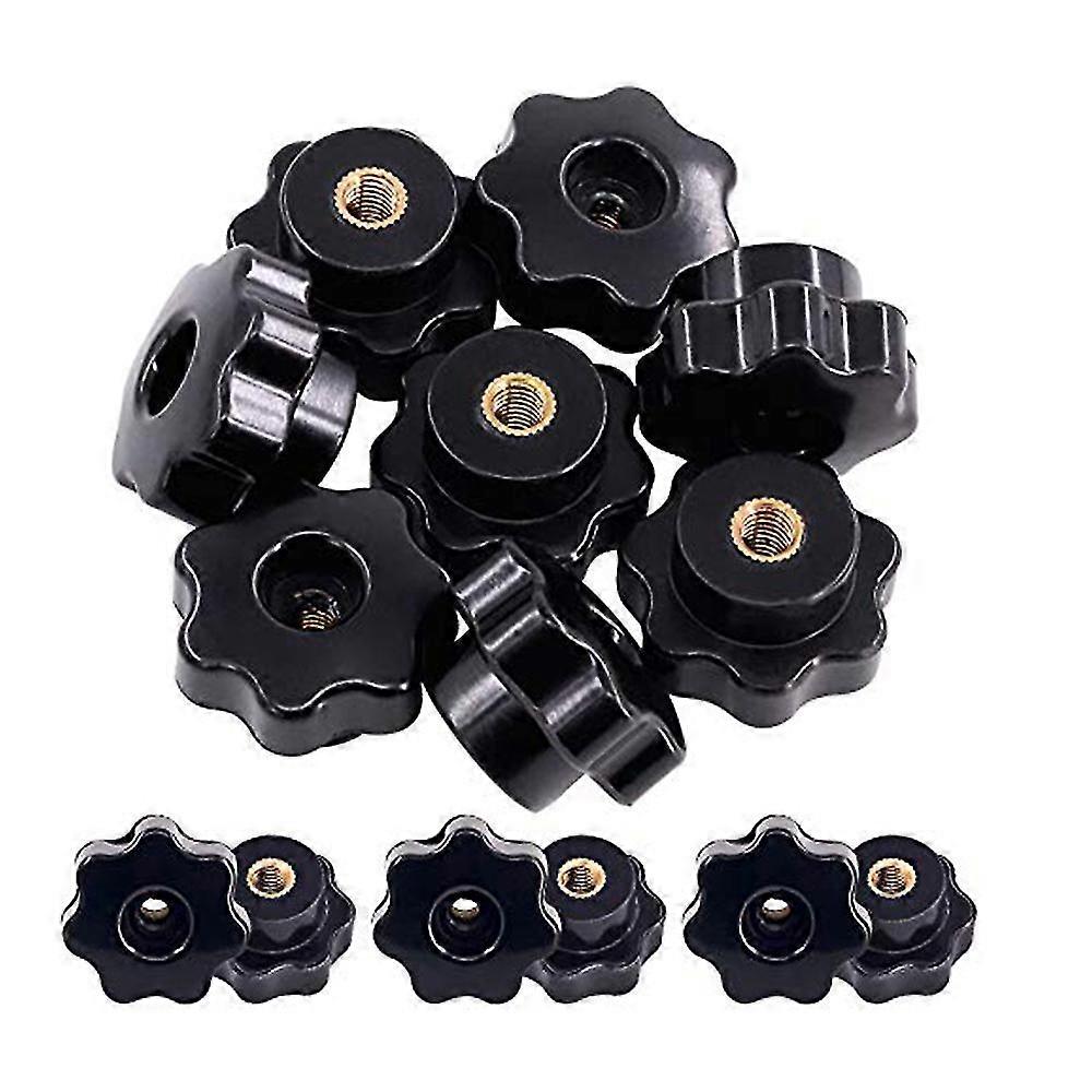 15 Stück M6 Stern Knopf Klemmgriff Mutter Durchgangsloch Set Messing Innengewinde Griff Schraube auf Knopfgriff Schwarz Kunststoff