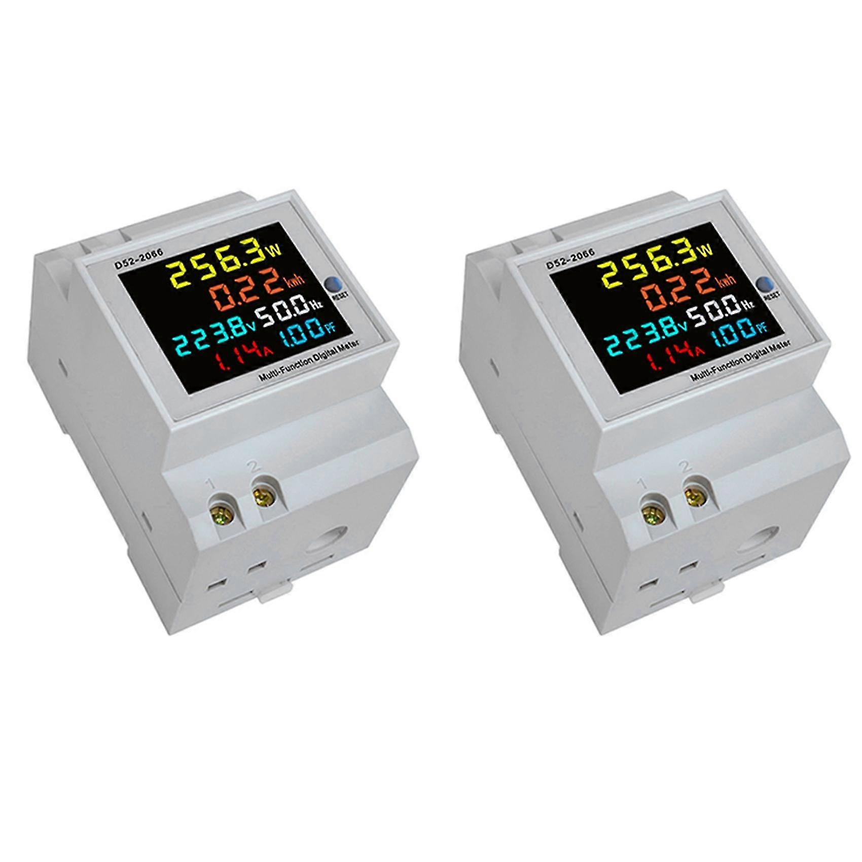 3x Din Rail Ac Monitor 6in1 40-300v 100a Voltage Current Factor Active Kwh Energy Frequency Meter V