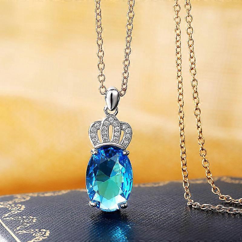 Crown Pendant Necklace Marine Blue
