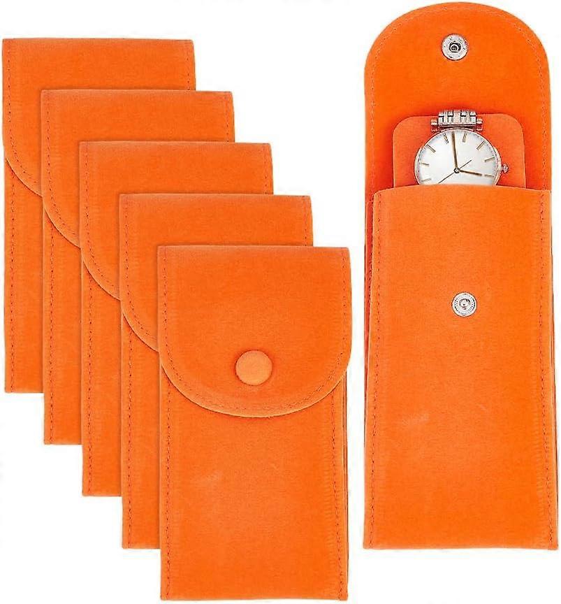 6 Pcs Velvet Watch Case 5.27x2.79inch Portable Watch Storage Pouches Double-Sided Envelope Watch Bag with Button Luxury Gift Bag for Jewelry Watch Org