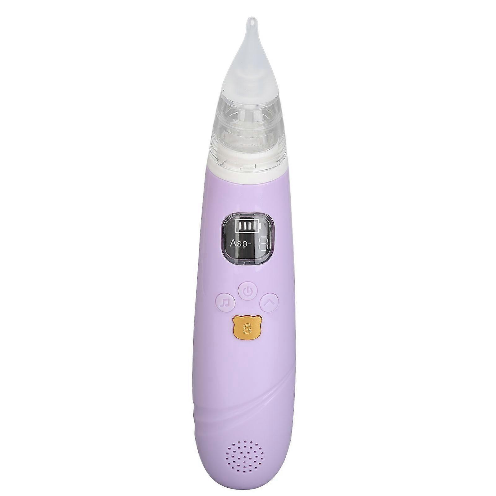 Electronic Infant Nose Aspirator Adjustable Suction Level Music Light Soothe Function Automatic Nose Cleaner with 3 Silicone Tips for Home Purple