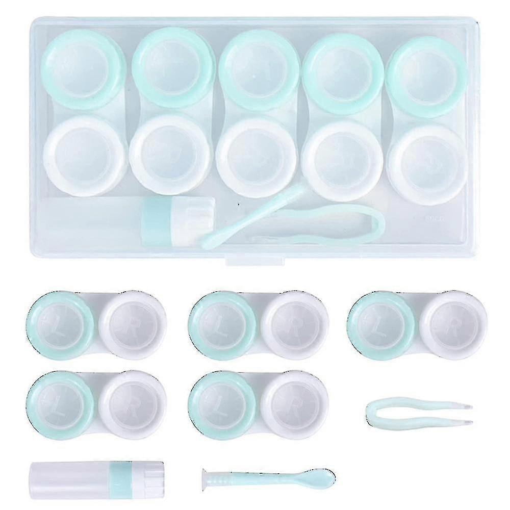 5 Pack Contact Lens Case Container Holder Storage Box,green+white