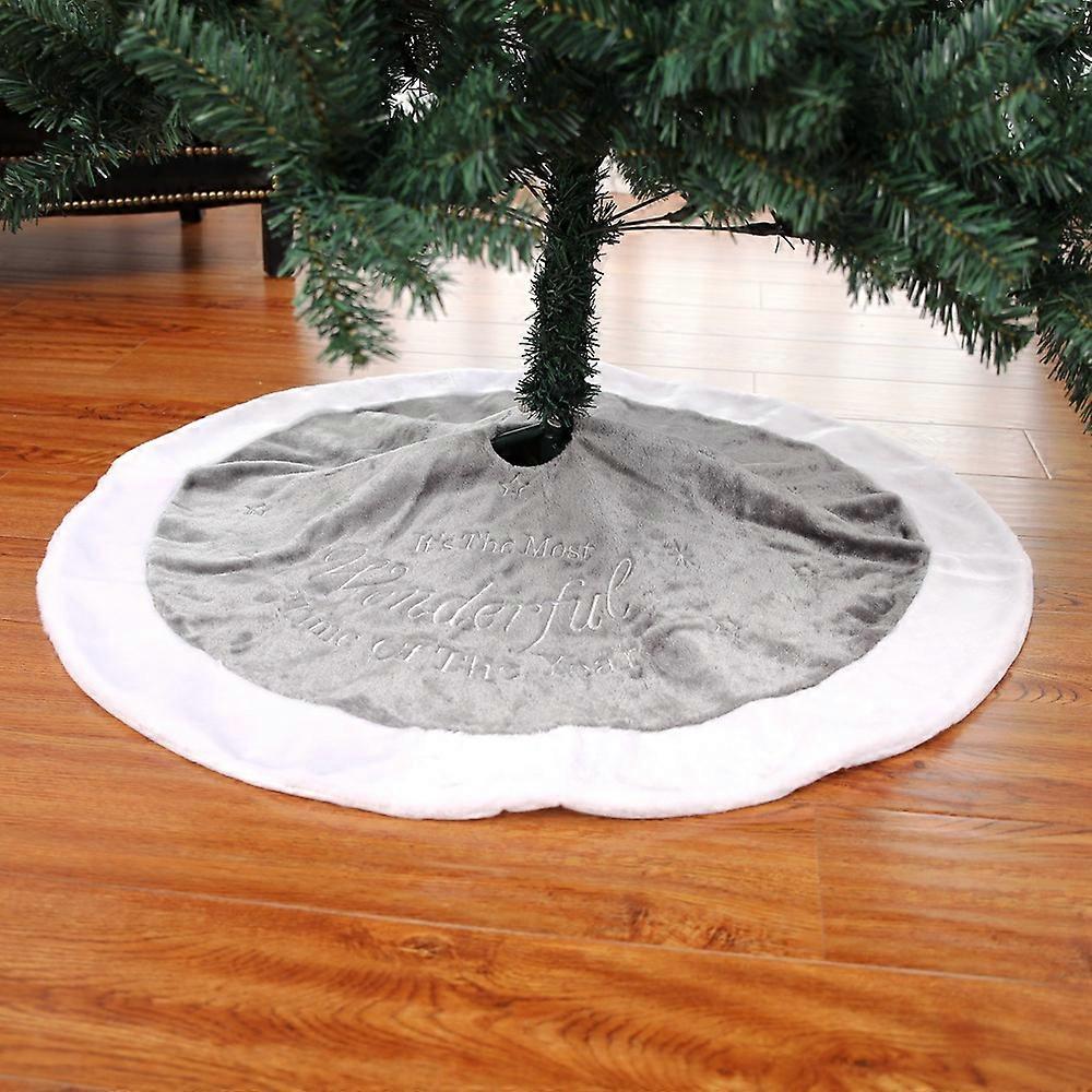 90 cm Plush Christmas Tree Skirt Christmas Tree Decoration Holiday Rug Floor Cover Christmas Tree Gray White