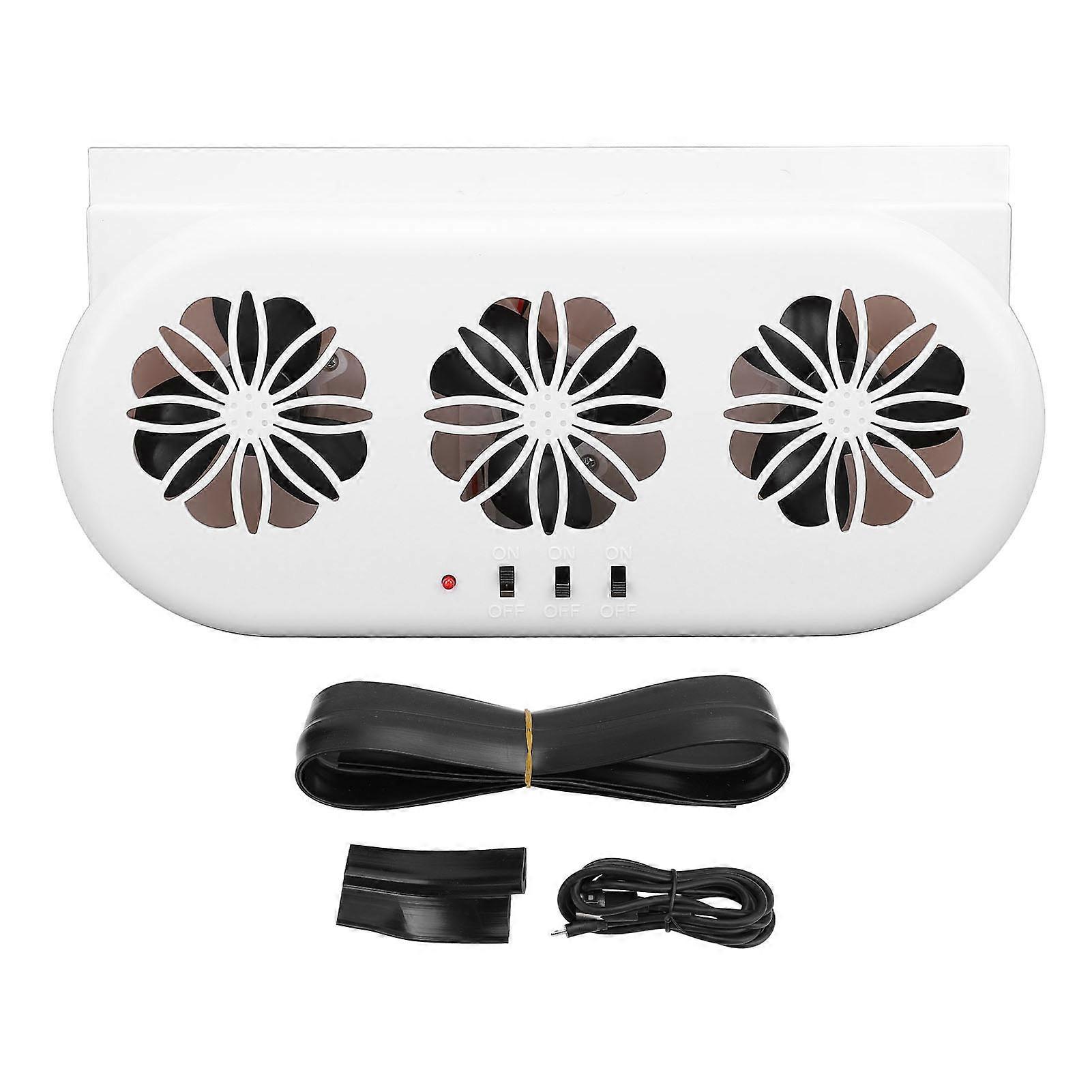 Solar Powered Car Exhaust Fan 5000RPM Air Circulation Vehicle Cooling Vent Fan with USB Interface White