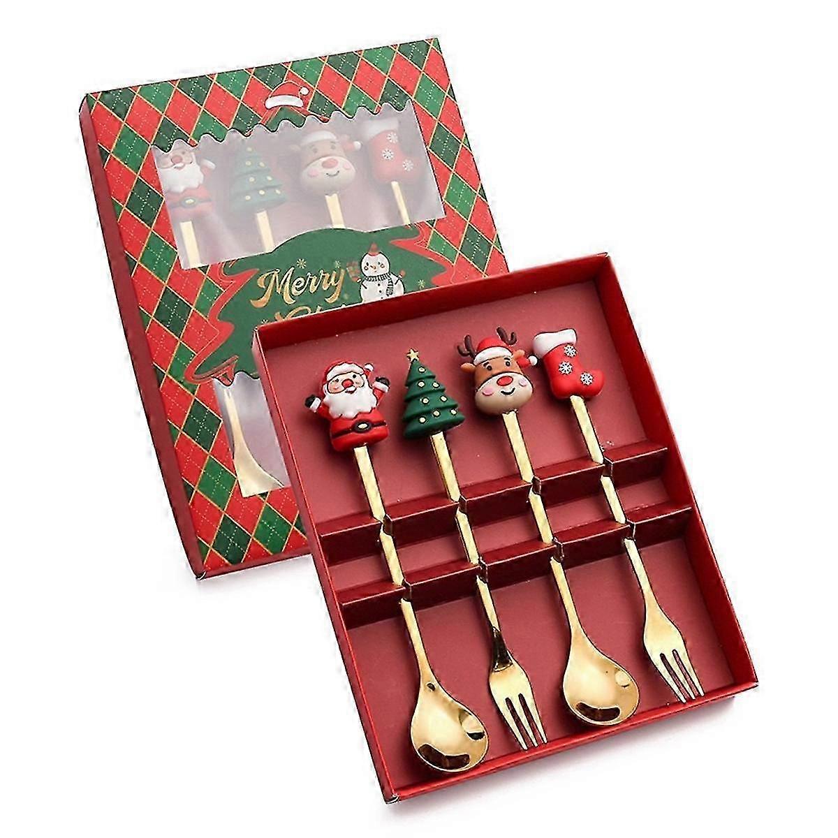 Christmas Set Gift Tableware Spoon & Fork Set Dessert Spoon Fruit Fork Coffee Spoon Tableware Set A