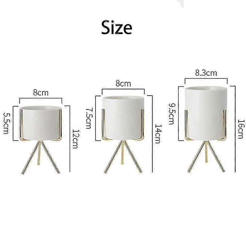 3pcs Succulent Planter  Ceramic Flower Planters With Iron Shelf