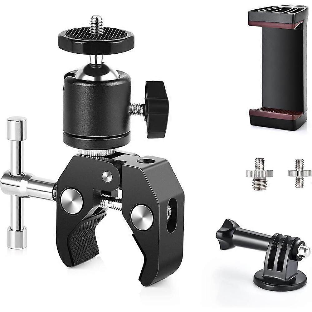 Cabeça de tripé de grampo de montagem de câmera com clipe de telefone celular e adaptador GoPro