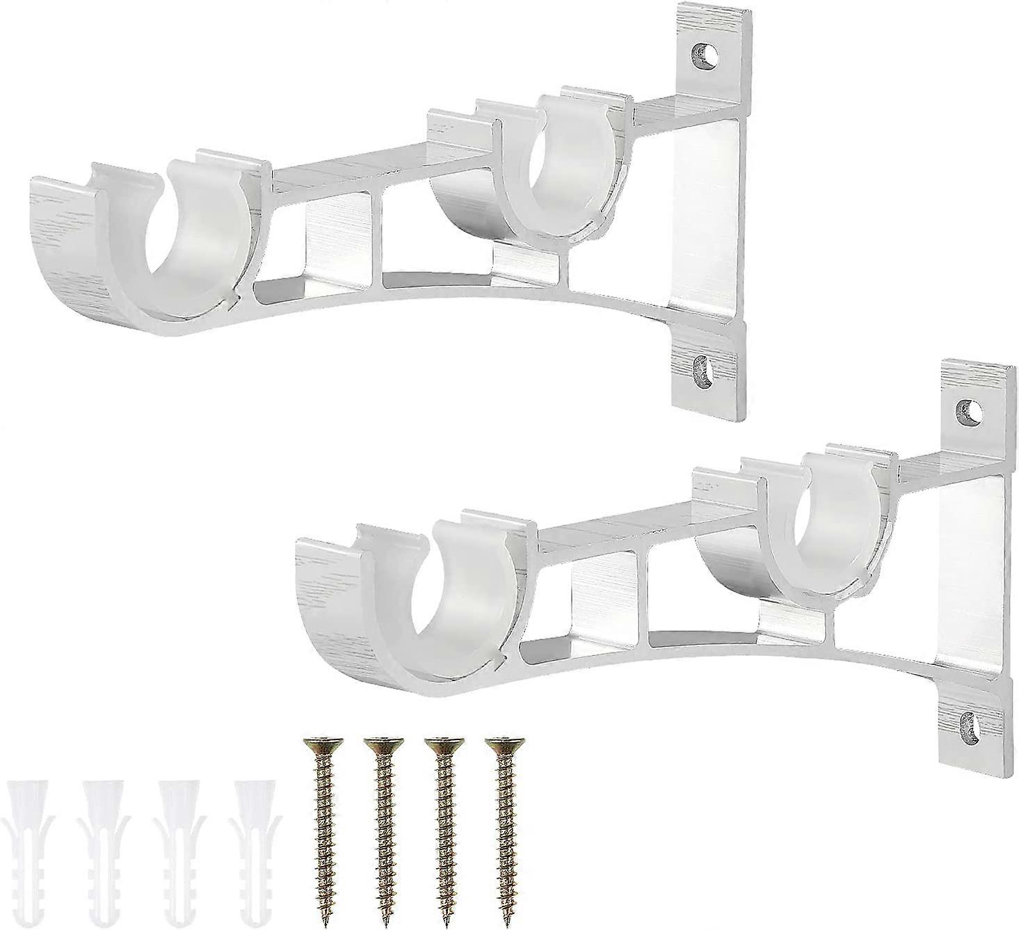 2-piece aluminum alloy curtain rod bracket double bracket curtain rod bracket (white)