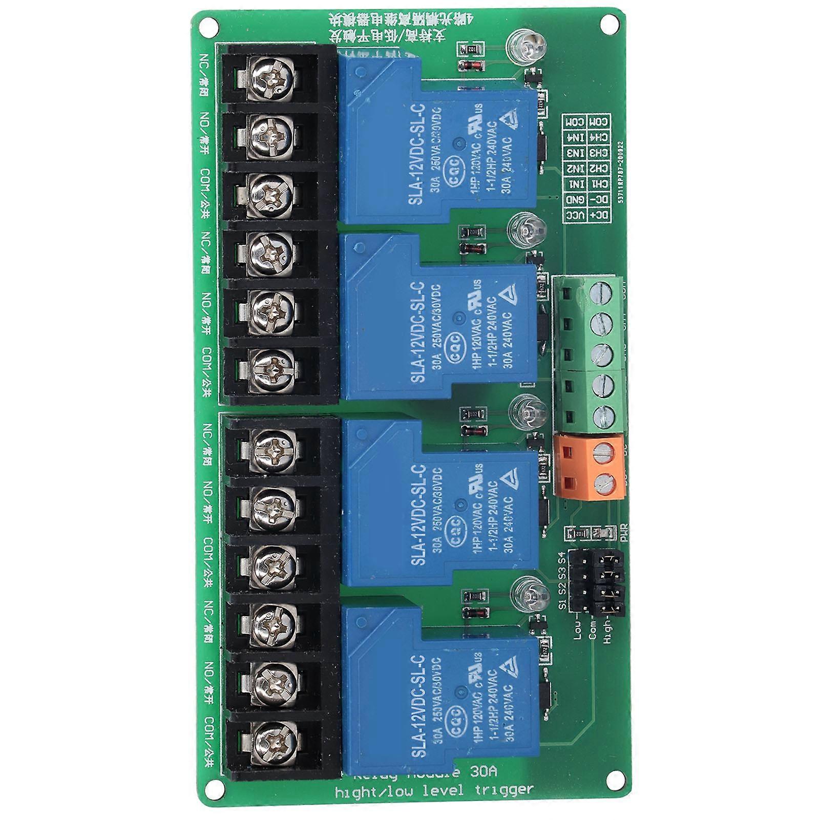 4 Channel 30A High Low Level Current Relay Module with Optocoupler Isolation 12V