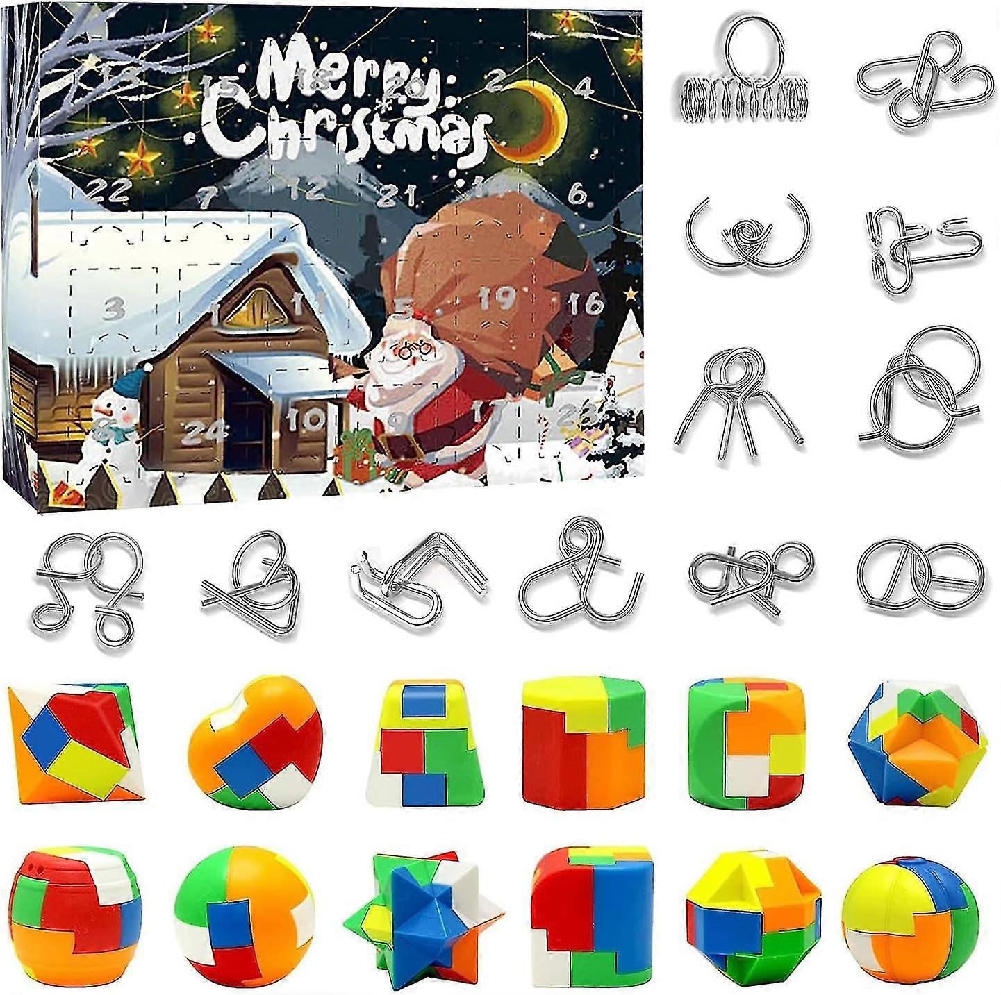 Advent Calendar -24 ημέρες του κουτιού δώρων αντίστροφης μέτρησης των Χριστουγέννων με 3d μεταλλικό σύρμα και πλαστικά παιχνίδια παζλ σπαζοκεφαλιάς