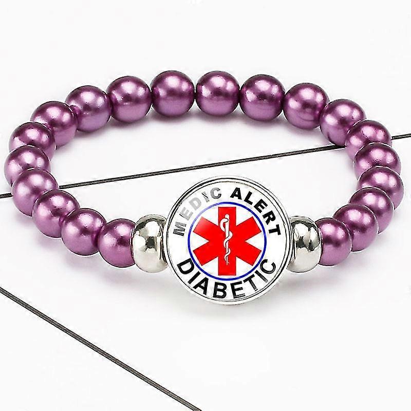 Medical Alert Diabetes Beads Bracelet Type 1 Type 2 Diabetic Snap Buttons Charms Bangle Trendy Jewelry
