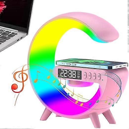 LED Night Light Table Atmosphere Lamps Wireless Charger Blueto-oth Speaker Lamp G Shape Music Lamp Timer Alarm Clock RGB Color Changing Atmosphere Lam