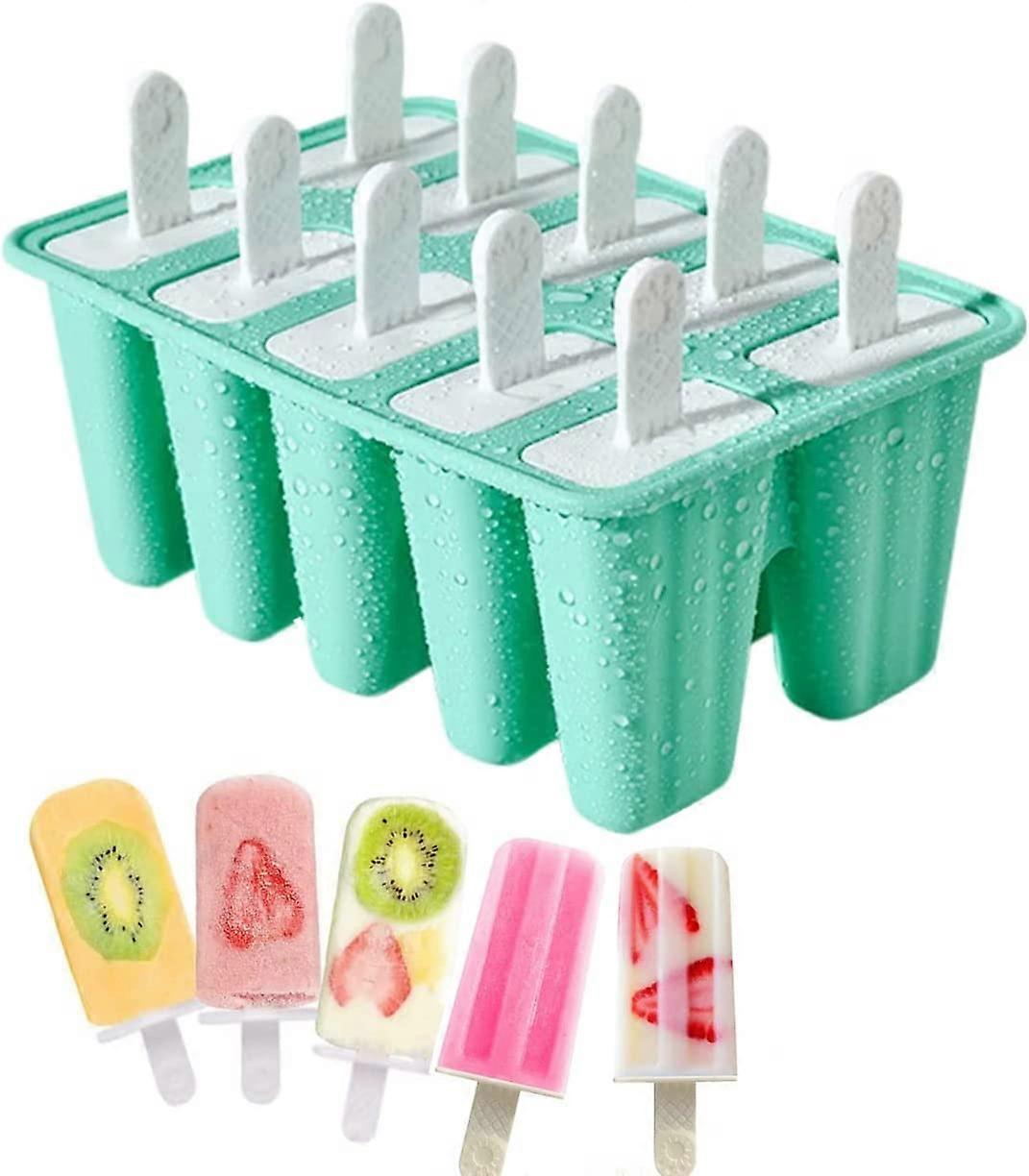 Popsicleform, isform, 10 hulrum, kreativ hjemmelavet silikone ispindeform, let at afforme, grøn