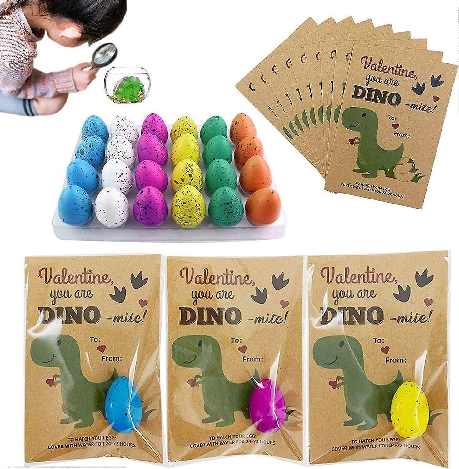 Alla hjärtans dag presenter för barn, dinosaurie ägg kläckkort bulk, rolig dino alla hjärtans dag utbyteskort för pojkar flickor mini dinosaurie ägg påskkorg