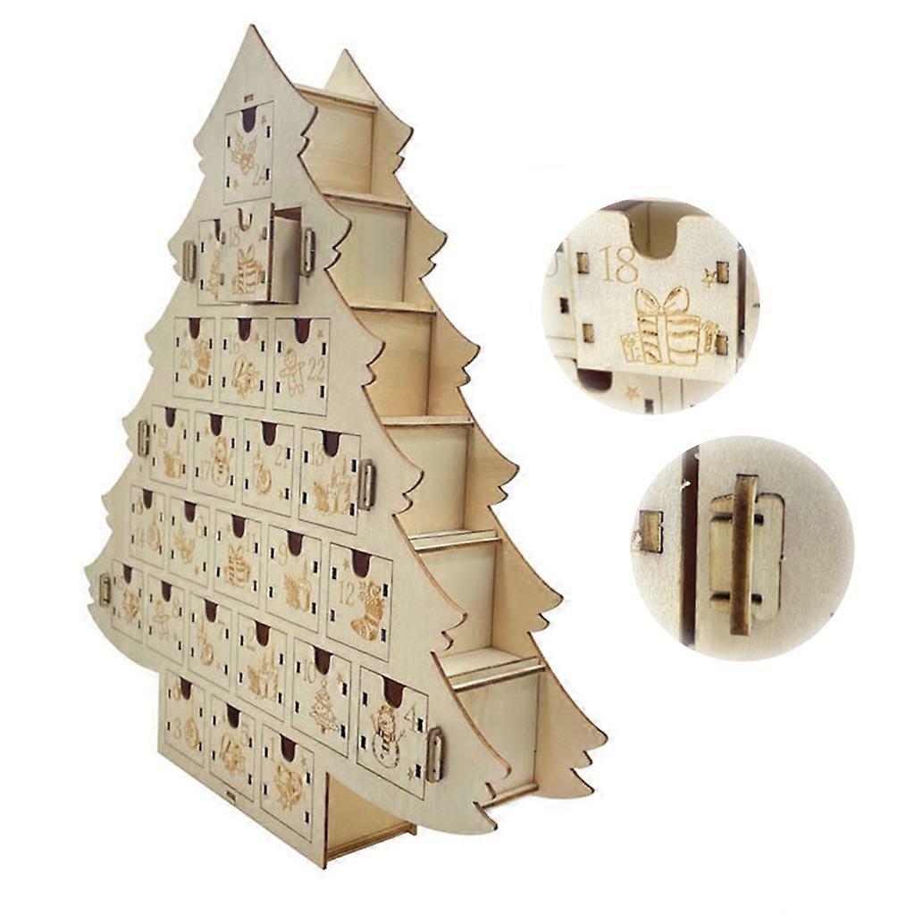Creative Christmas Advent Calendar Wooden Tree with Drawers Village Scene