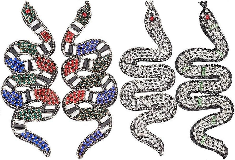 4Pcs Snake Beaded Patch Iron on Rhinestones Applique Rhinestone Embroidered Patches Animal Repair Patches Decorative Patch for Clothes Bag Pants Shoes
