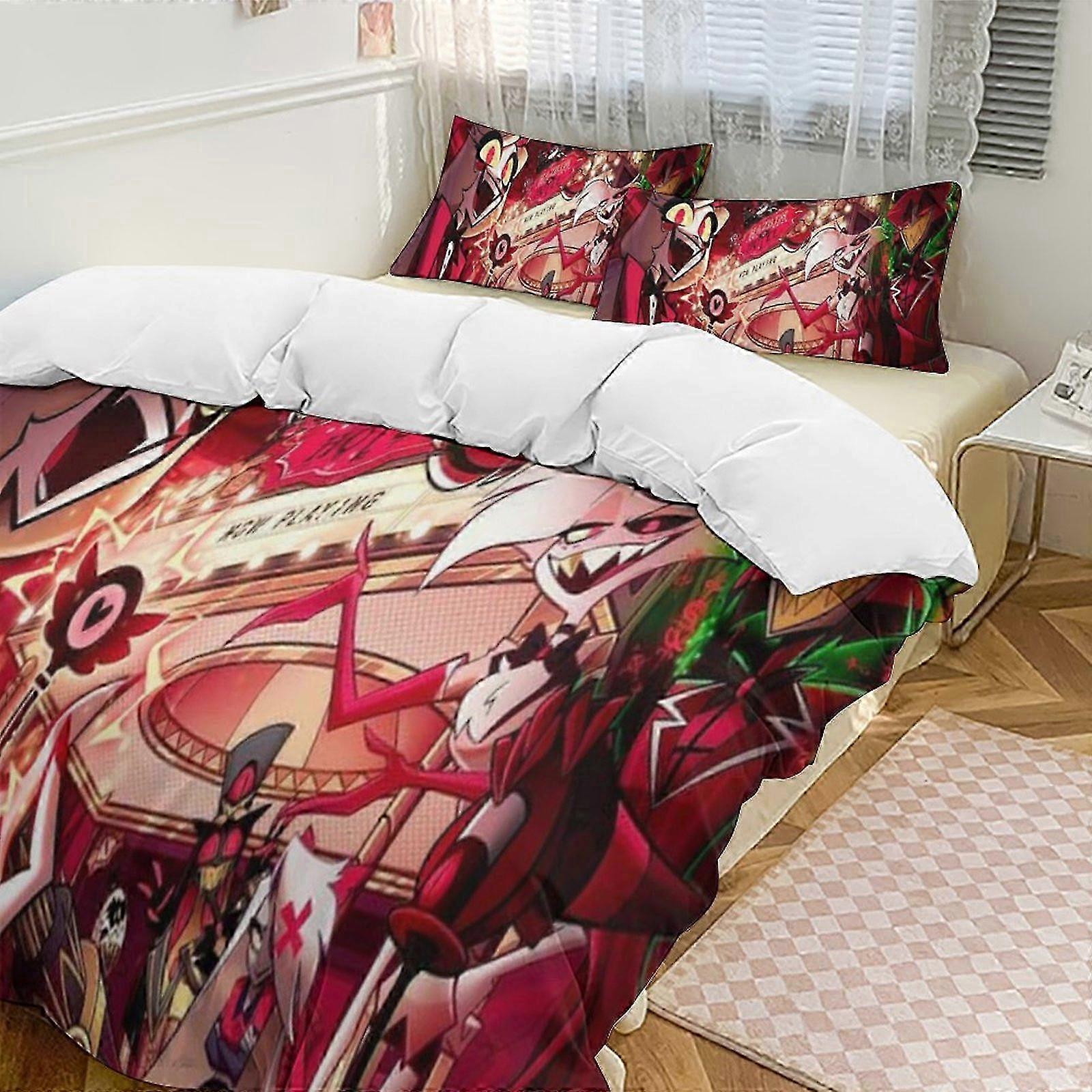 o220 Lençóis Hazbin Hotel Down Capa de Edredom Microfibra Conjunto de Cama, (1 Capa de Edredom e 2 Fronhas) Lençóis fg220