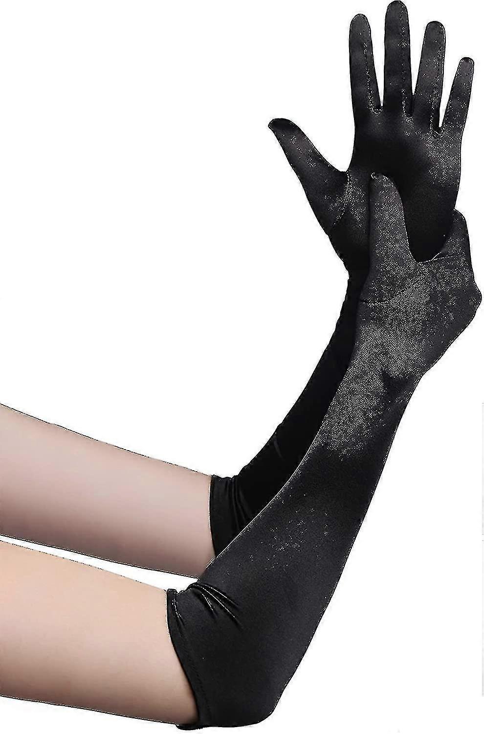 롱 오페라 파티 20 대 새틴 장갑 신축성 어른 사이즈 팔꿈치 길이