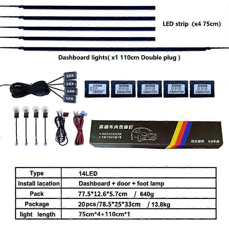 18 in 1 RGB LED Car Ambient Decoration Atmosphere Light Interior Acrylic Strip Light By App Control Decorative Lamp Universal