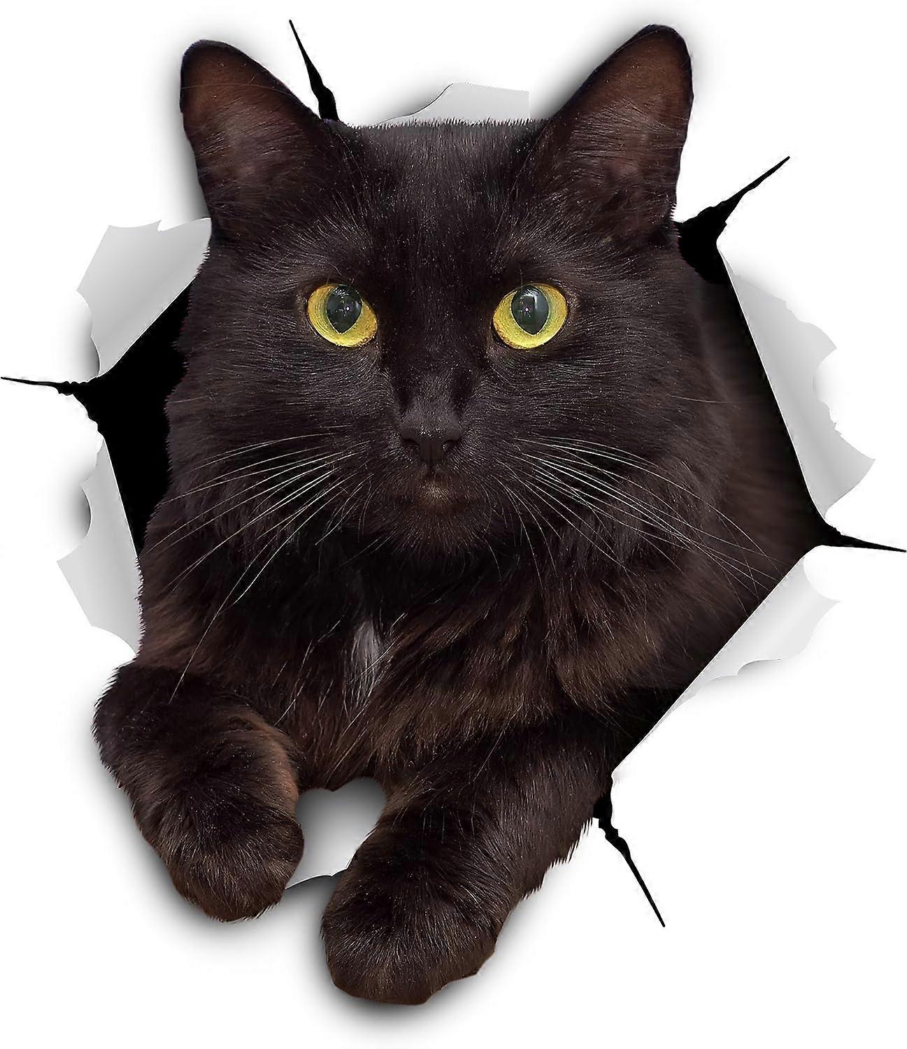 3D Cat Stickers - 2 Pack - Black Cat Wall Decals - Cat Wall Stickers for Bedroom - Fridge - Toilet - Car - Retail Packaged